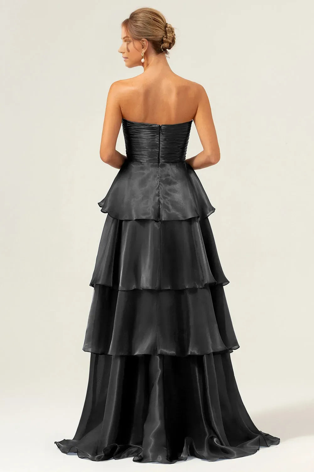 Elegant Dark Navy A Line Tiered Strapless Sleeveless Back Zip Floor-Length Prom Dress female guests hot sale