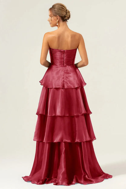 Elegant Dark Navy A Line Tiered Strapless Sleeveless Back Zip Floor-Length Prom Dress female guests hot sale