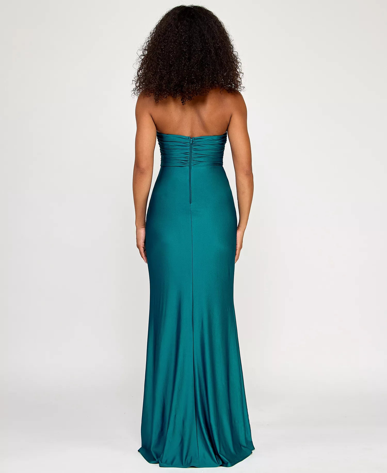 Elegant Dark Teal Mermaid Sweetheart Neck Strapless Back Zip Pleated Slit Satin Floor-Length Prom Dresses