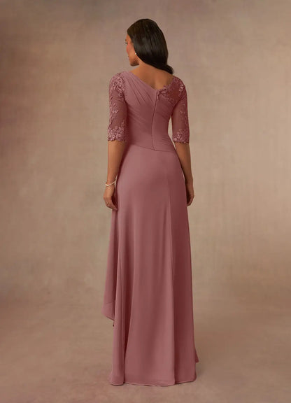 Elegant  Desert Rose A-Line Boat neck 1/2 Sleeve V back Back Zip Floor-Length Mother of the Bride Dress for ladies for sale