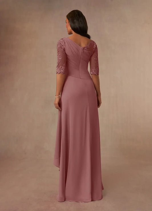 Elegant  Desert Rose A-Line Boat neck 1/2 Sleeve V back Back Zip Floor-Length Mother of the Bride Dress for ladies for sale