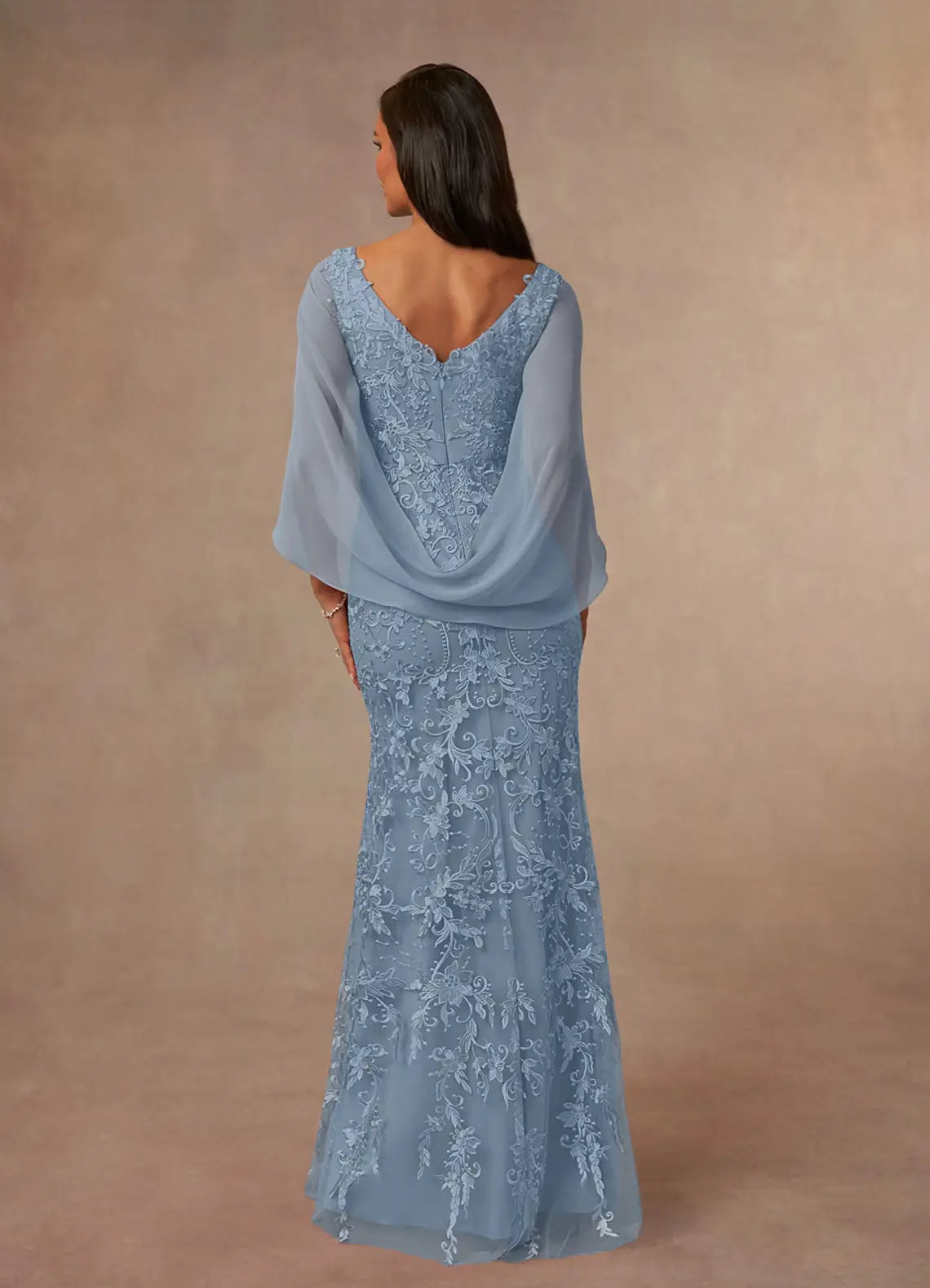 Elegant Dusty Blue Sheath V-Neck Three-Quarter Sleeve V back Back Zip Floor-Length Mother of the Bride Dress female guests for sale