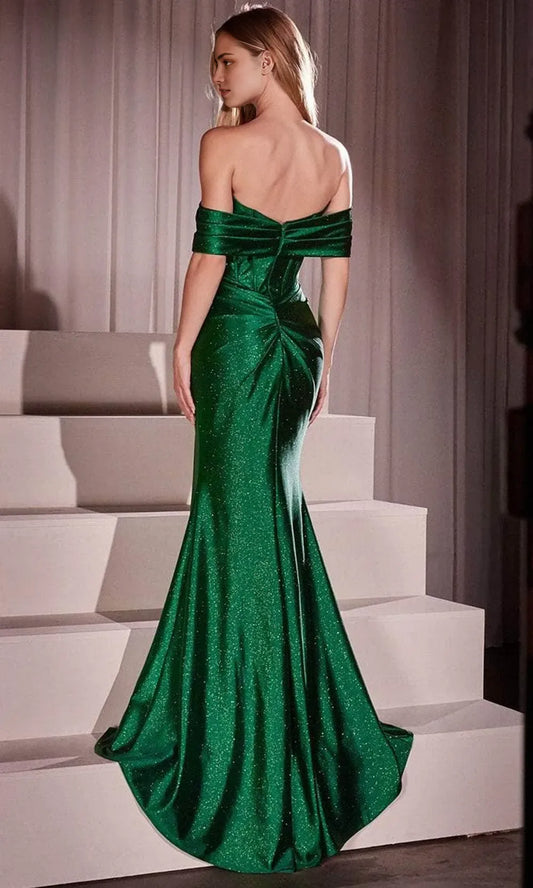 Elegant Emerald Green Off-Shoulder Sleeveless Shimmer High Slit Mermaid Prom dress women hot sale