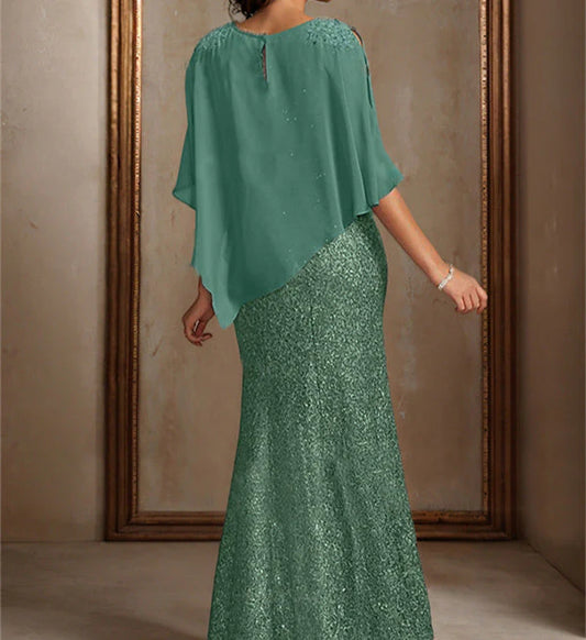 Chiffon floor length bridal mother with beaded sequins