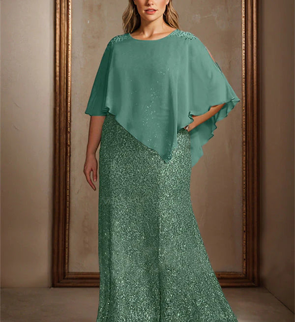 Chiffon floor length bridal mother with beaded sequins