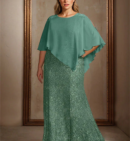 Chiffon floor length bridal mother with beaded sequins