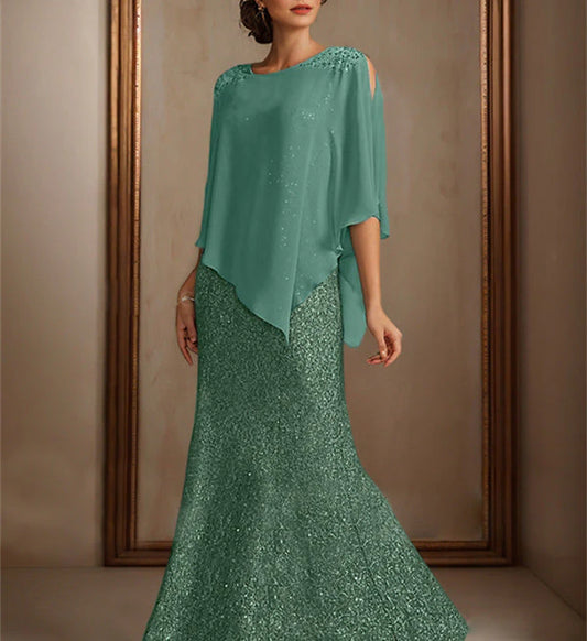Chiffon floor length bridal mother with beaded sequins