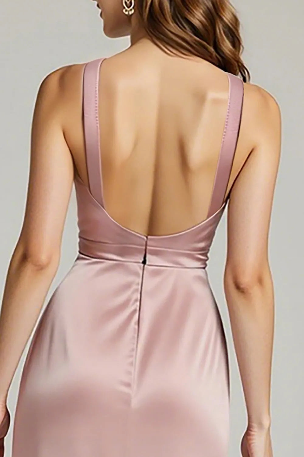 Elegant Light Pink Sheath One the Shoulder Sleeveless Ruched Backless Satin Floor-Length Prom Dresses