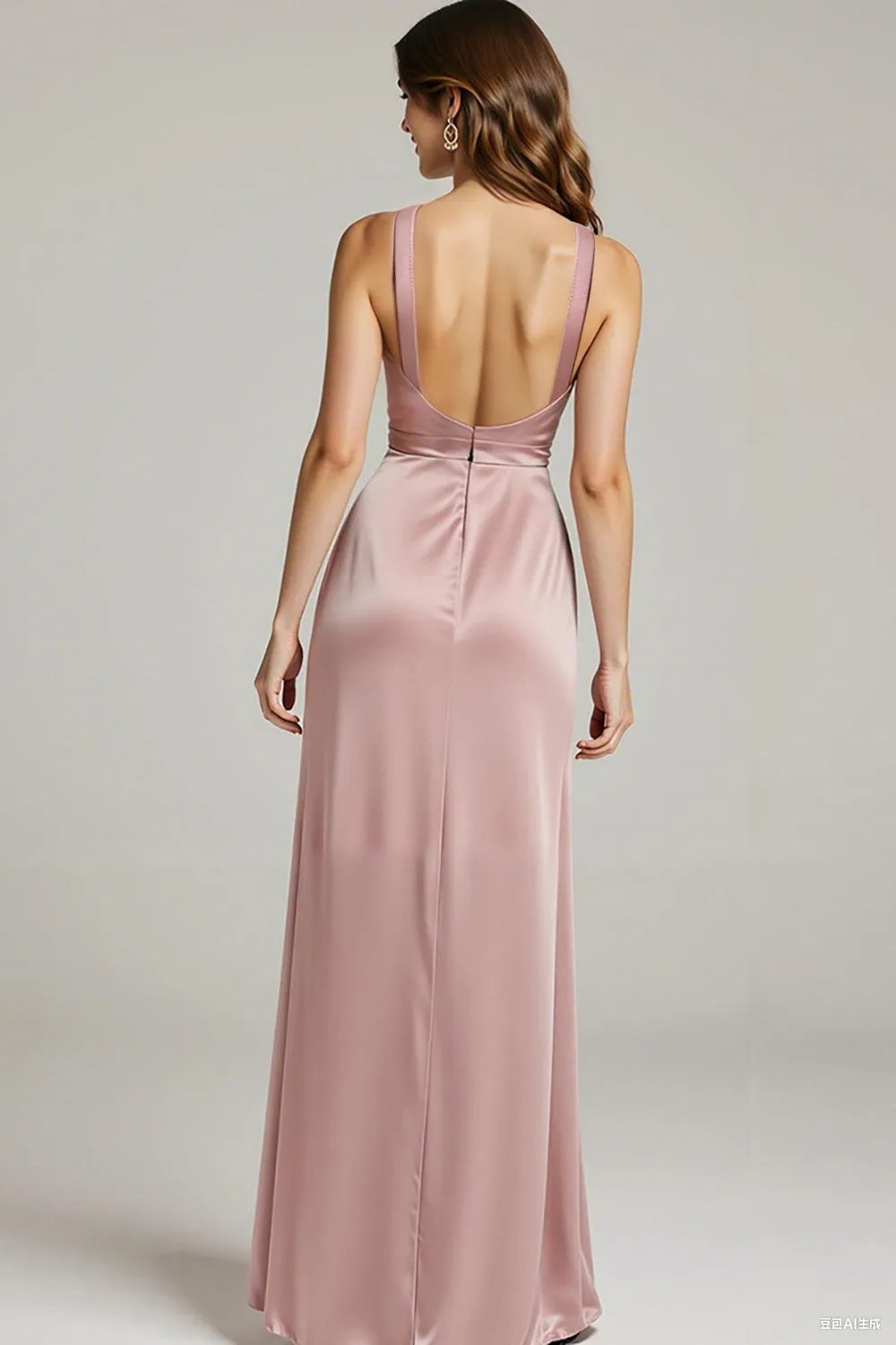 Elegant Light Pink Sheath One the Shoulder Sleeveless Ruched Backless Satin Floor-Length Prom Dresses