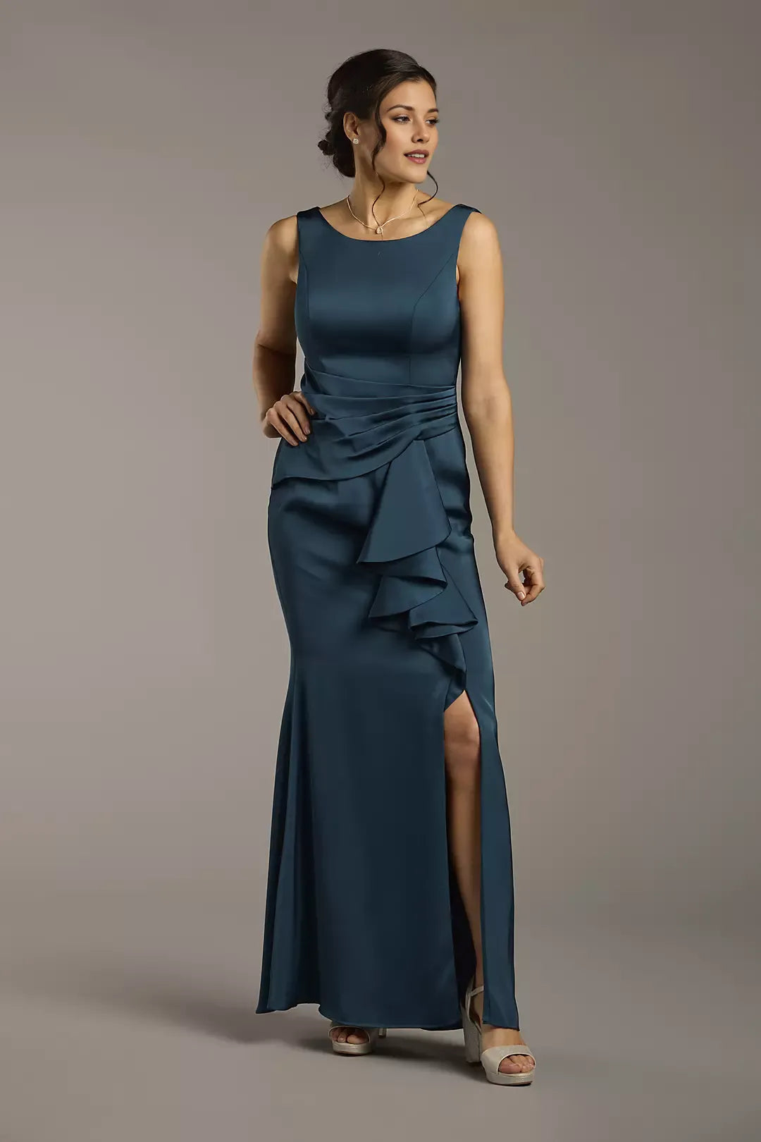 Elegant Mermaid Boat Neck Cascade Sleeveless Back Zip Ankle-Length Mother of the Bride Dress