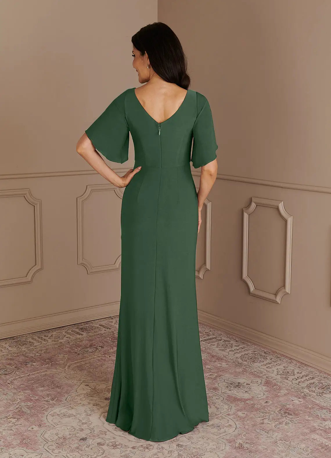 Elegant Mermaid Boat neck Flutter Sleeve V back Back Zip Floor-Length Mother of the Bride Dress for women hot sale