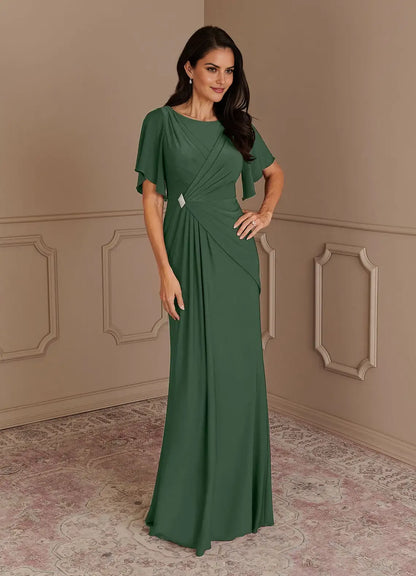 Elegant Mermaid Boat neck Flutter Sleeve V back Back Zip Floor-Length Mother of the Bride Dress for women hot sale