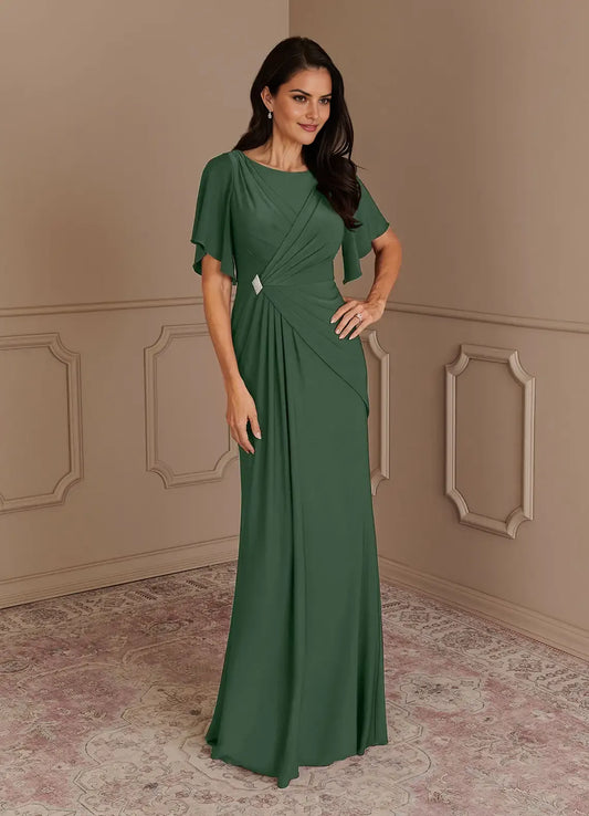 Elegant Mermaid Boat neck Flutter Sleeve V back Back Zip Floor-Length Mother of the Bride Dress for women hot sale