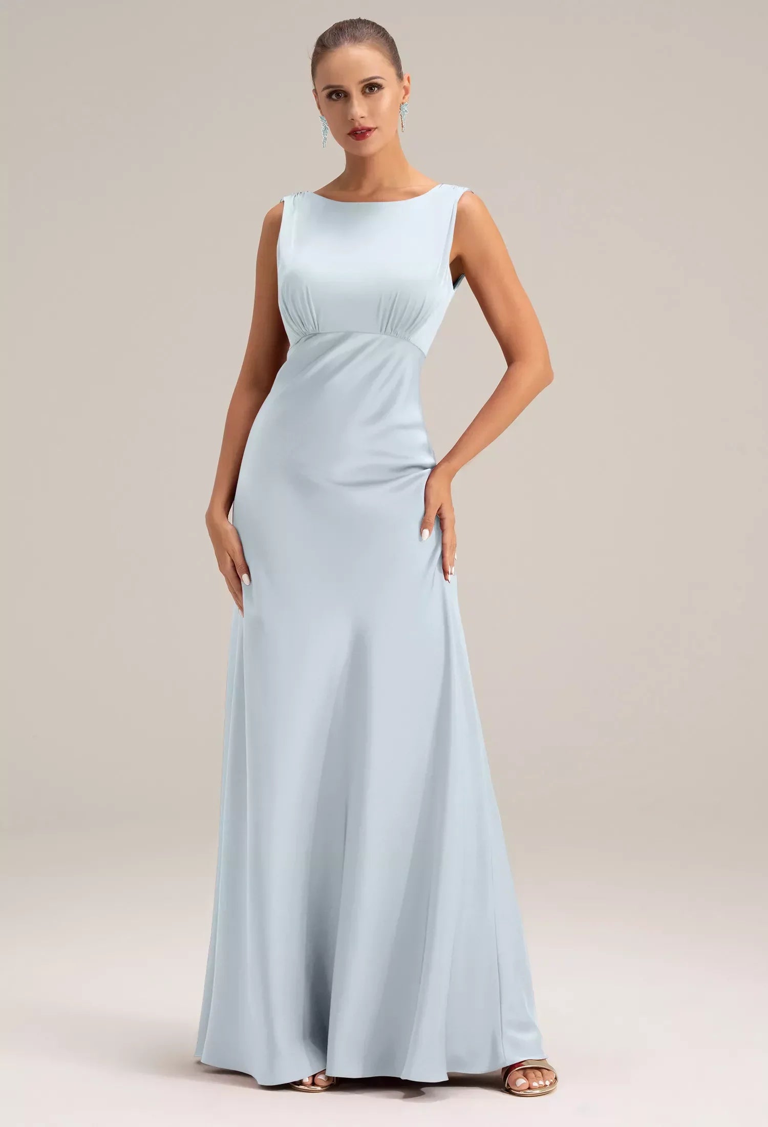 Elegant Mermaid Crew-Neck Sleeveless Low-Back Floor-Length Prom Dresses