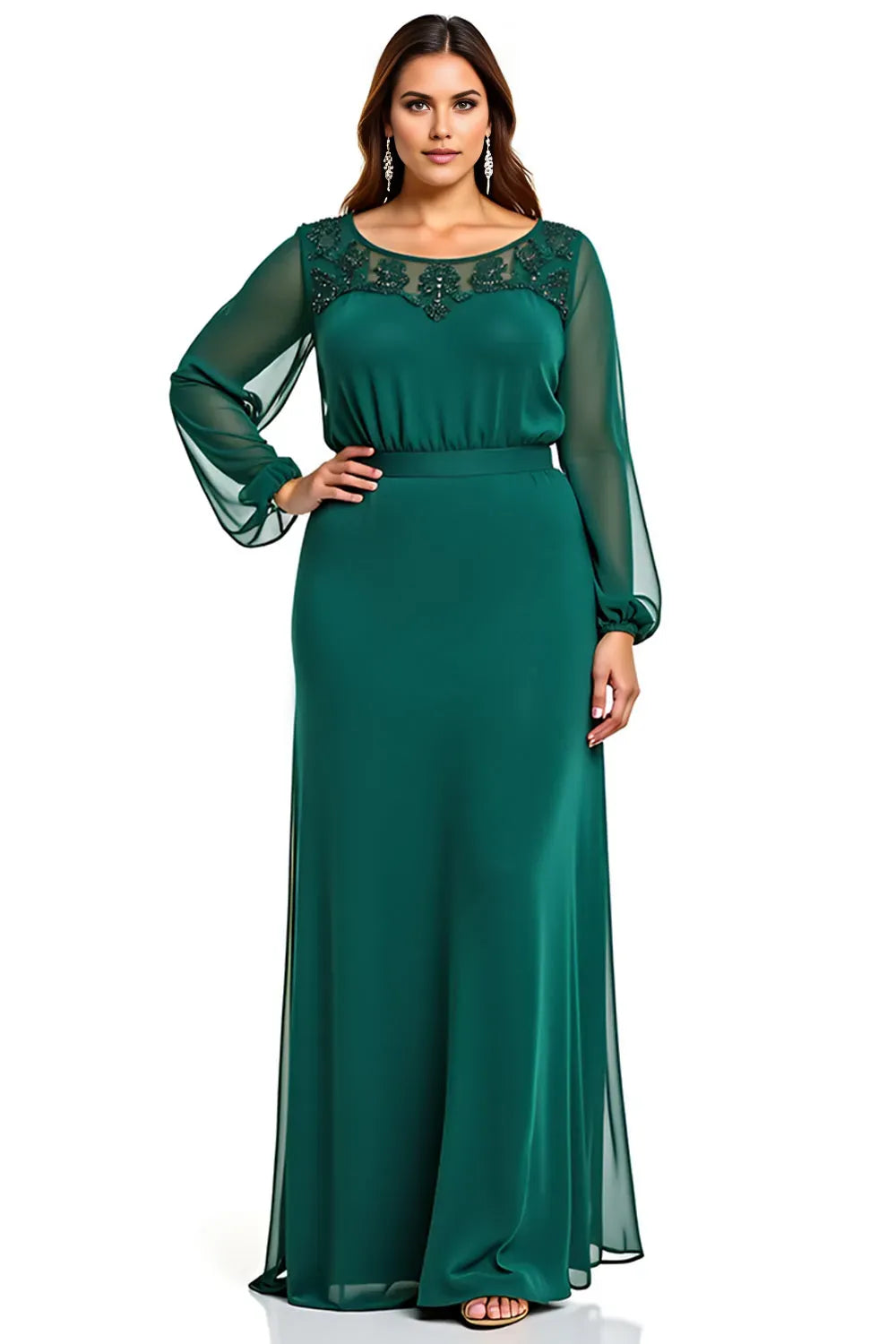 Elegant Mermaid Off-Shoulder Short Sleeve V back Floor-Length Plus Size Mother of the Bride Dress