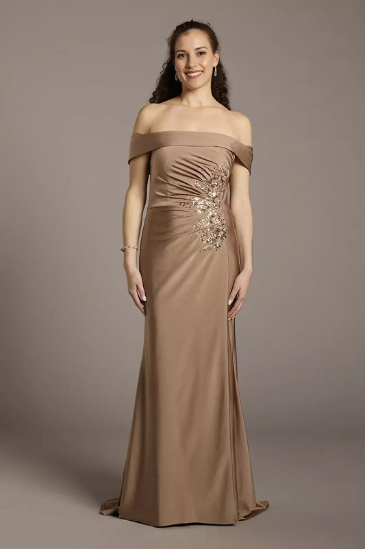 Elegant Mermaid Off-Shoulder Sleeveless Back Zip Floor-Length Mother of the Bride Dress With Side Ruched