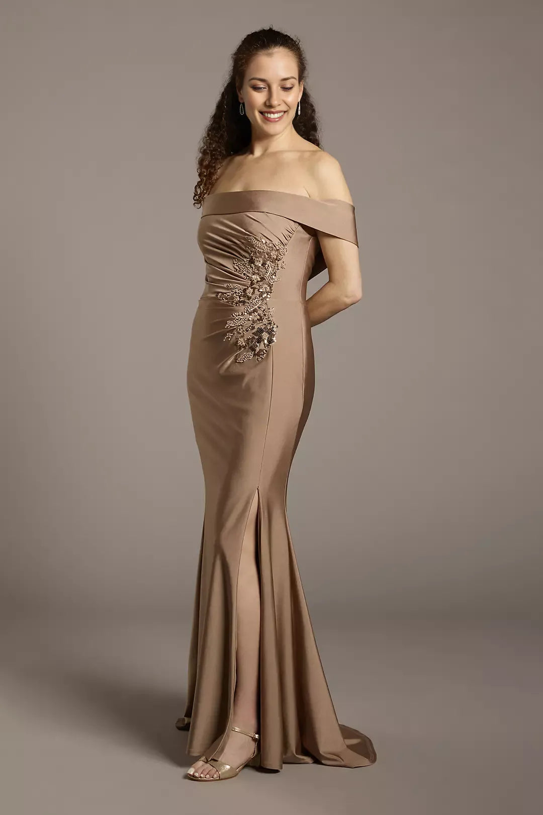 Elegant Mermaid Off-Shoulder Sleeveless Back Zip Floor-Length Mother of the Bride Dress With Side Ruched