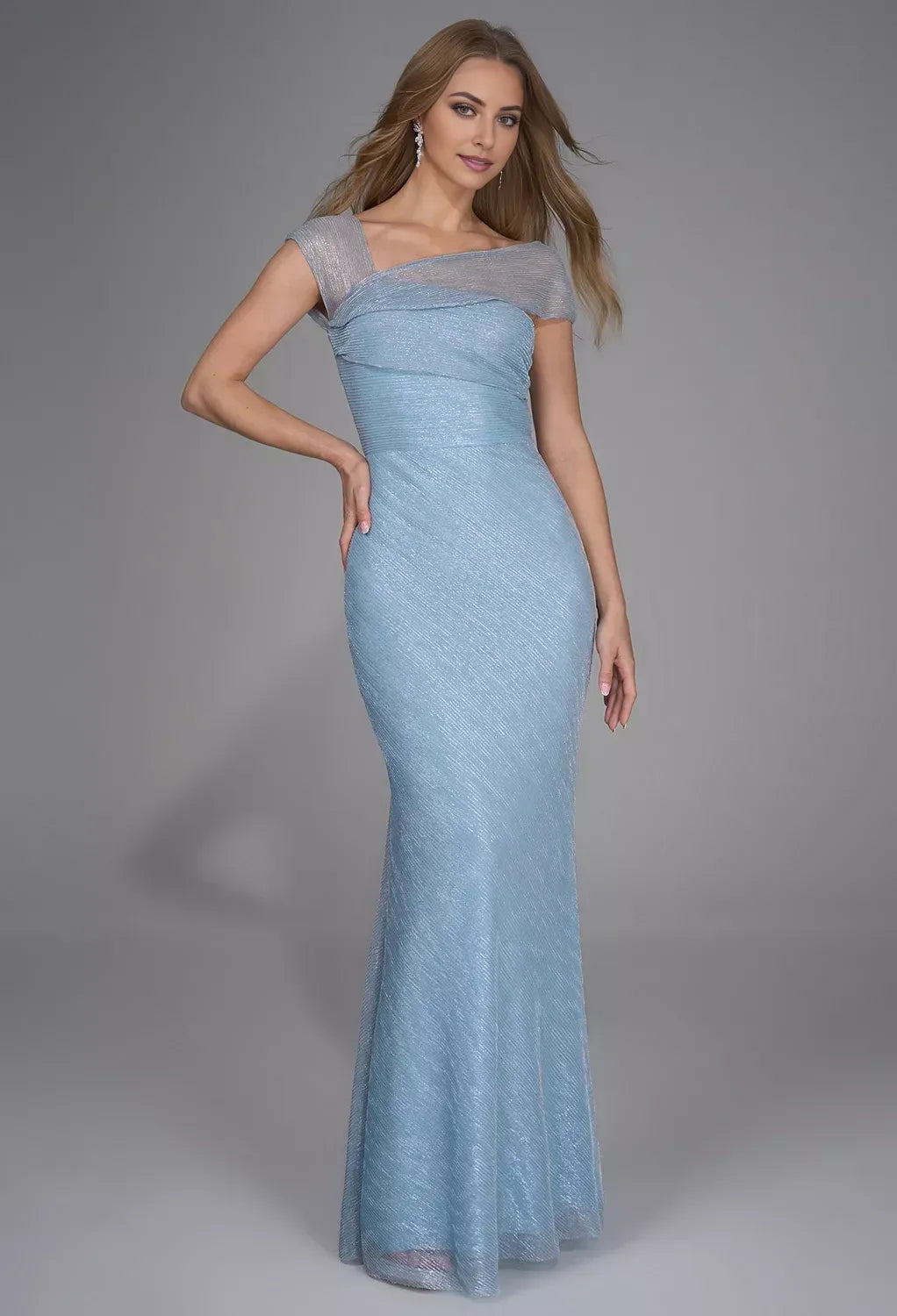 Elegant Mermaid One-Shoulder Cap Sleeves Solid Back Glitter Floor-Length Prom Dresses