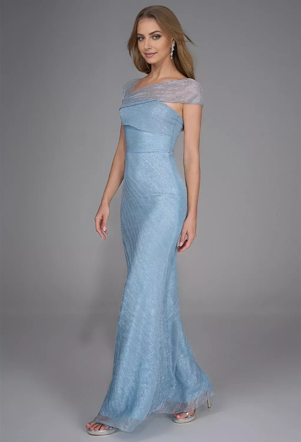 Elegant Mermaid One-Shoulder Cap Sleeves Solid Back Glitter Floor-Length Prom Dresses