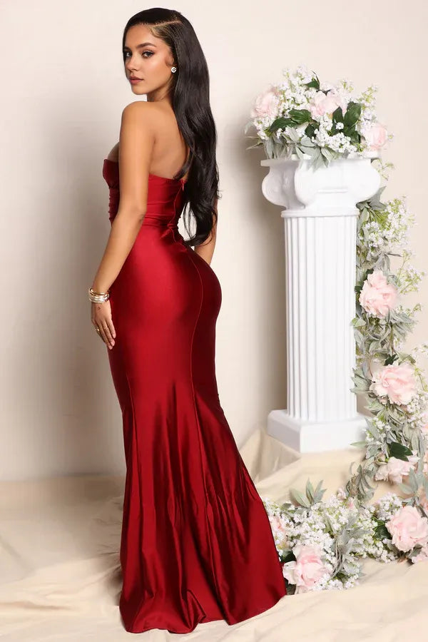 Elegant Mermaid One-Shoulder Sleeveless Back Zip Ruched Bodice Satin Floor-Length Prom Dresses