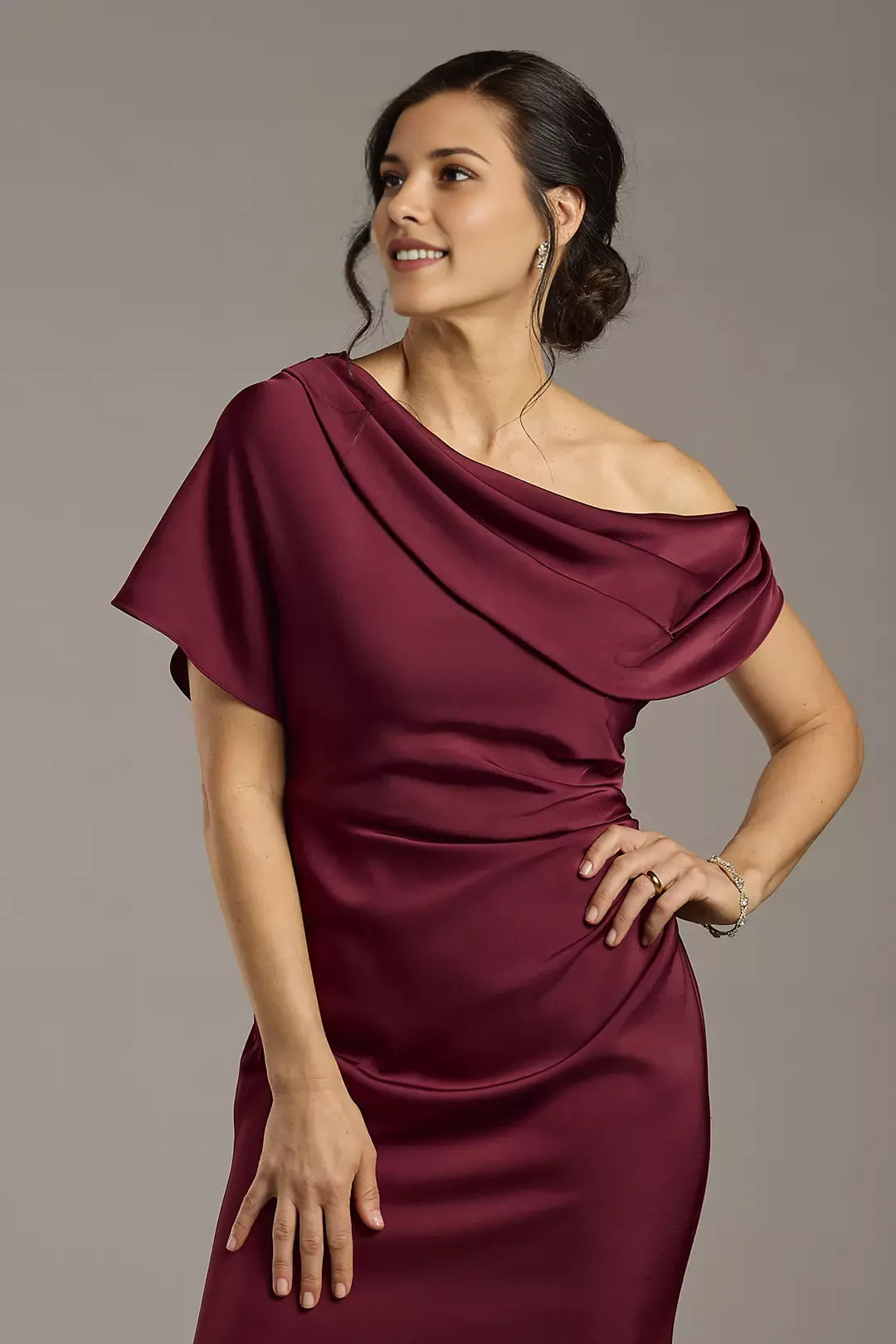Elegant Mermaid Satin One-Shoulder Sleeveless Draped Back zipper Floor-Length Mother of the Bride Dress