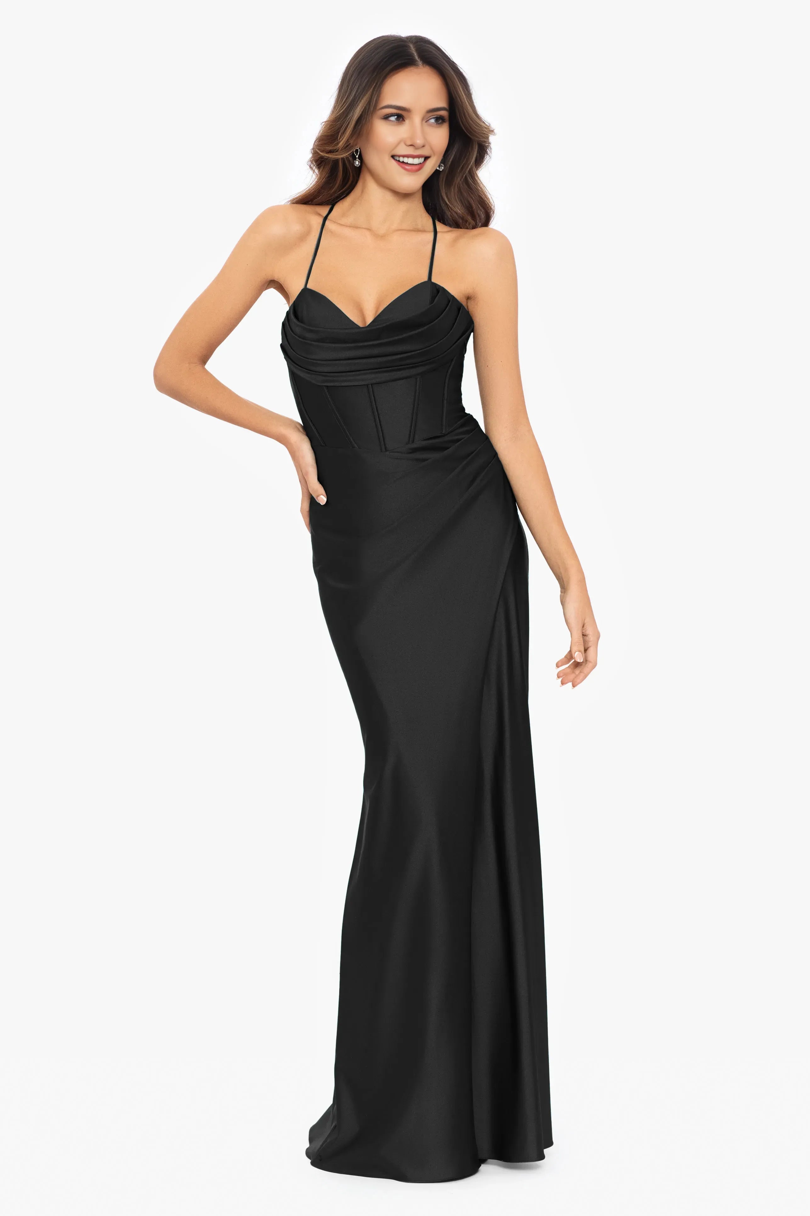 Elegant Navy Mermaid Sweetheart Neck Sleeveless Crisscross Back Floor-Length Ruched Satin Prom Dresses Hot Sale