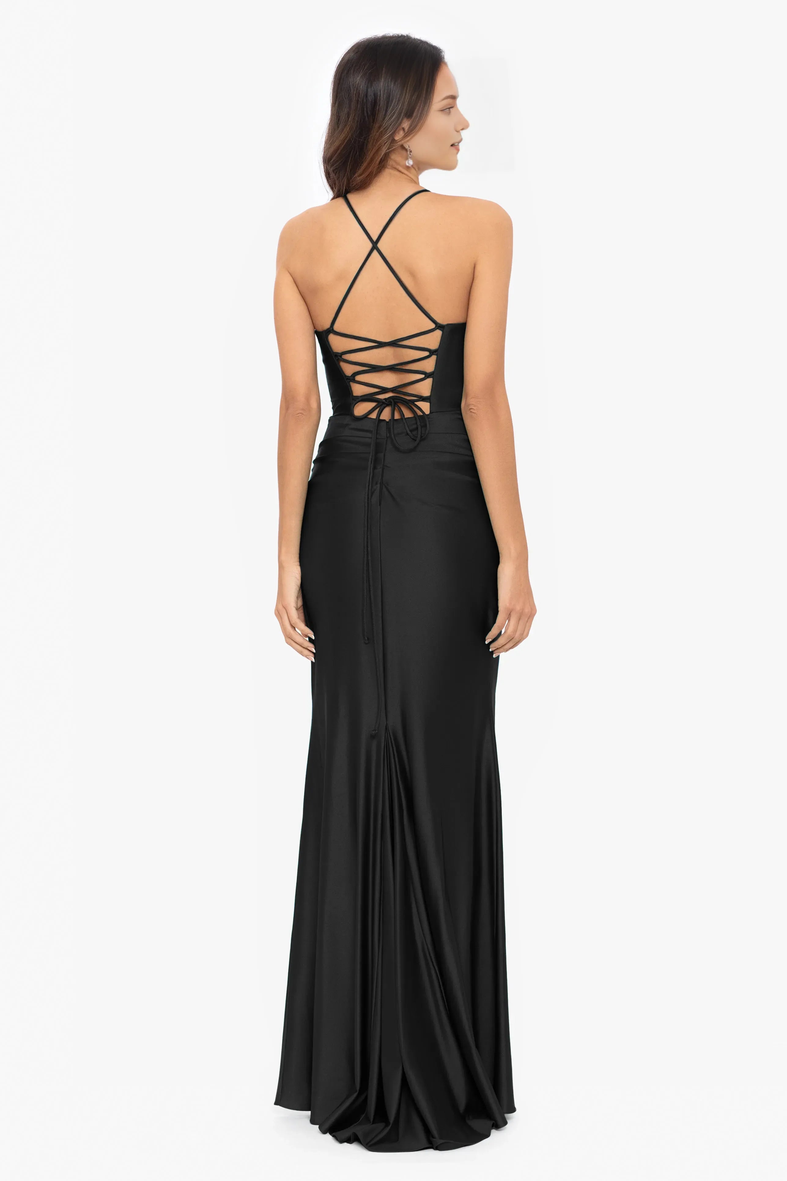 Elegant Navy Mermaid Sweetheart Neck Sleeveless Crisscross Back Floor-Length Ruched Satin Prom Dresses Hot Sale