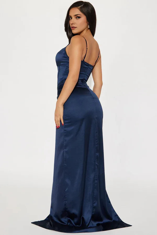 Elegant Mermaid Sweetheart Neckline Spaghetti Straps Back Zip Beaded Bodice Side Slit Floor-Length Prom Dresses