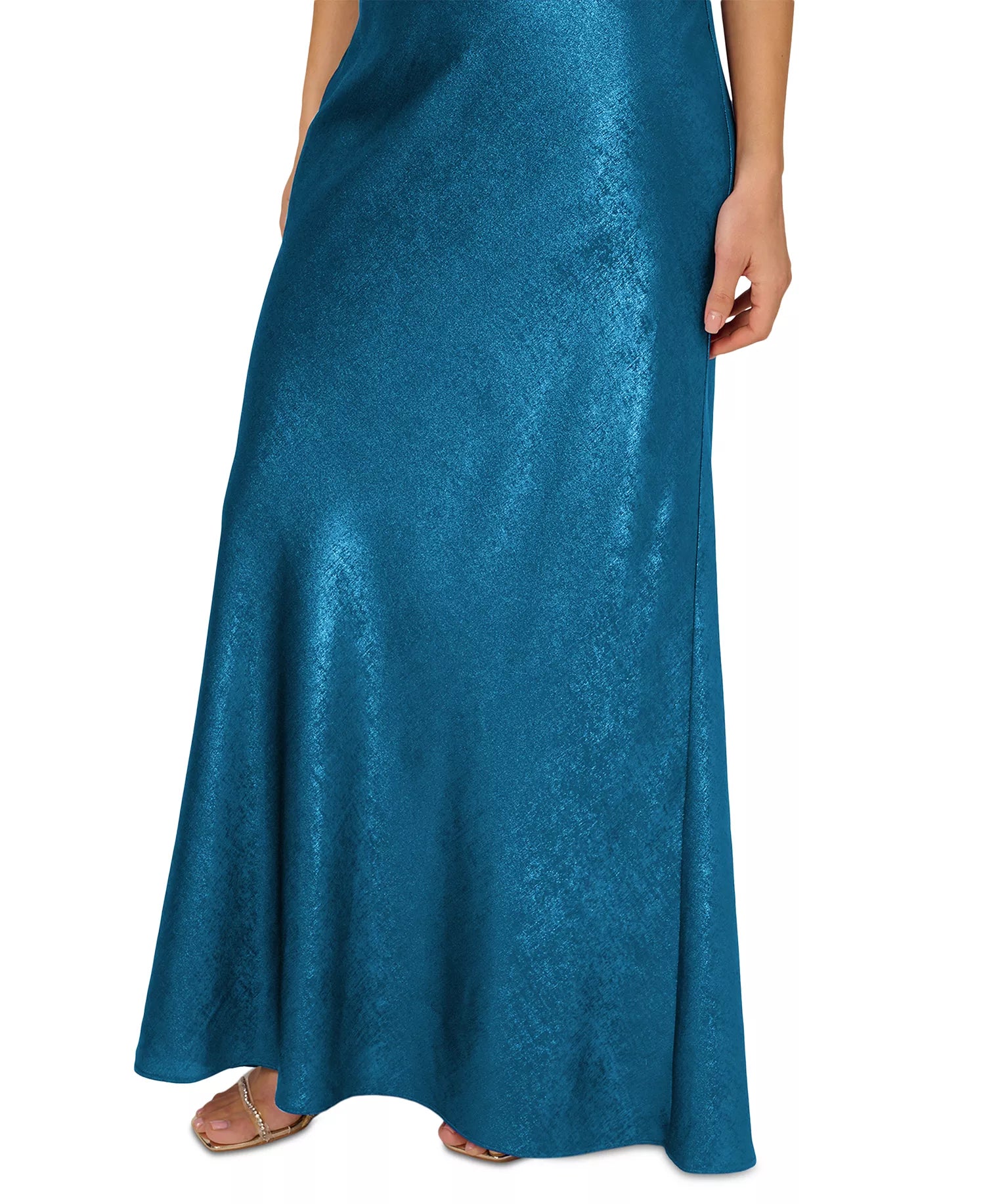Elegant Mermaid V -Neck Spaghetti Strap Back Zip Floor-Length Metallic Prom Dress with Twist Cut-Out Detail