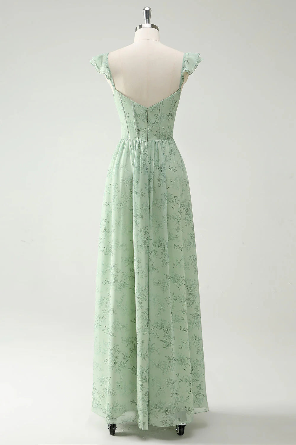 Elegant Mint Green A Line Ruffled Straps Corset Long Bridesmaid Dress with Slit