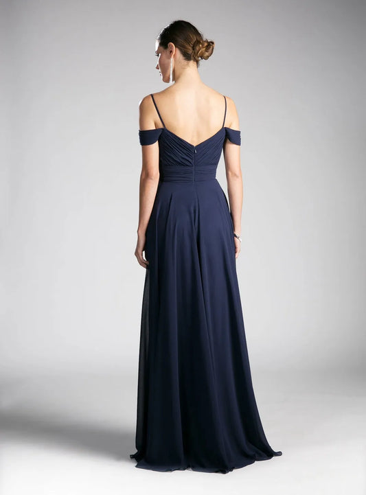 Elegant Navy A-line chiffon sweetheart ruched One Shoulder Back Zip open V-back Floor length prom dress ready to ship