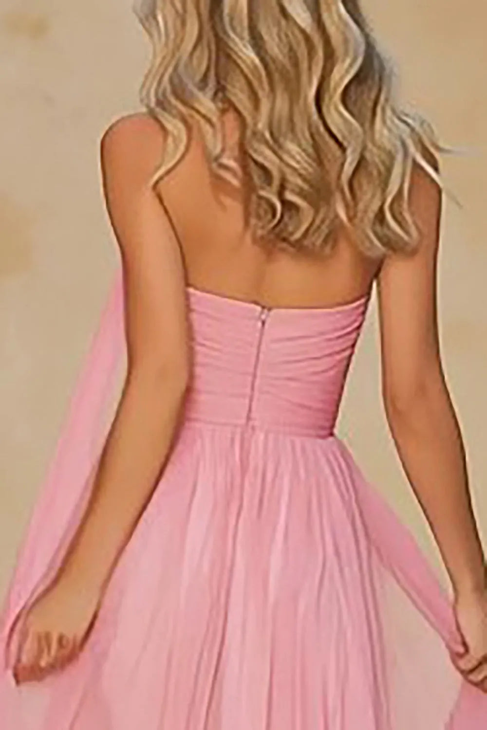 Elegant Pink A-Line Sweetheart Neck Strapless Back Zip Ruched Floor-Length Chiffon Prom Dress with Scarf