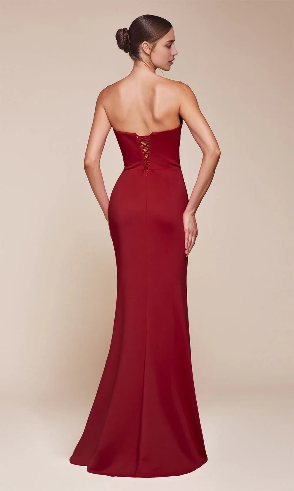 Elegant Red Mermaid Scoop Neck Sleeveless Pleated Satin Lace Up-Back High Slit Floor-Length Prom Dresses