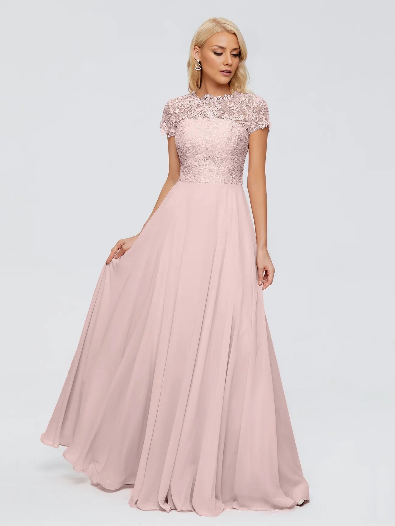 Elegant Rose A-line Short Sleeve Lace Exquisite Lace Details and A-line Shaped Bridal Mother Dress