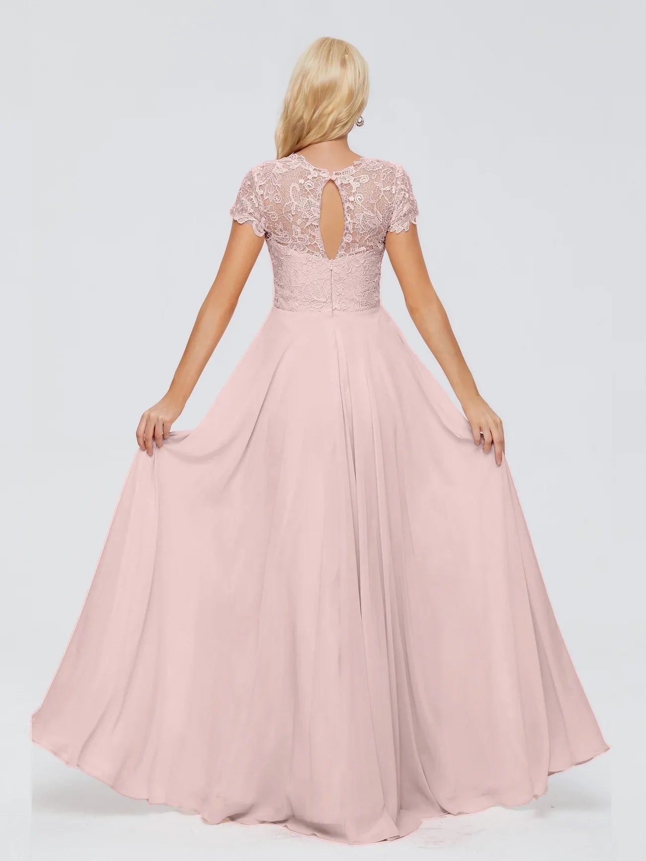 Elegant Rose A-line Short Sleeve Lace Exquisite Lace Details and A-line Shaped Bridal Mother Dress