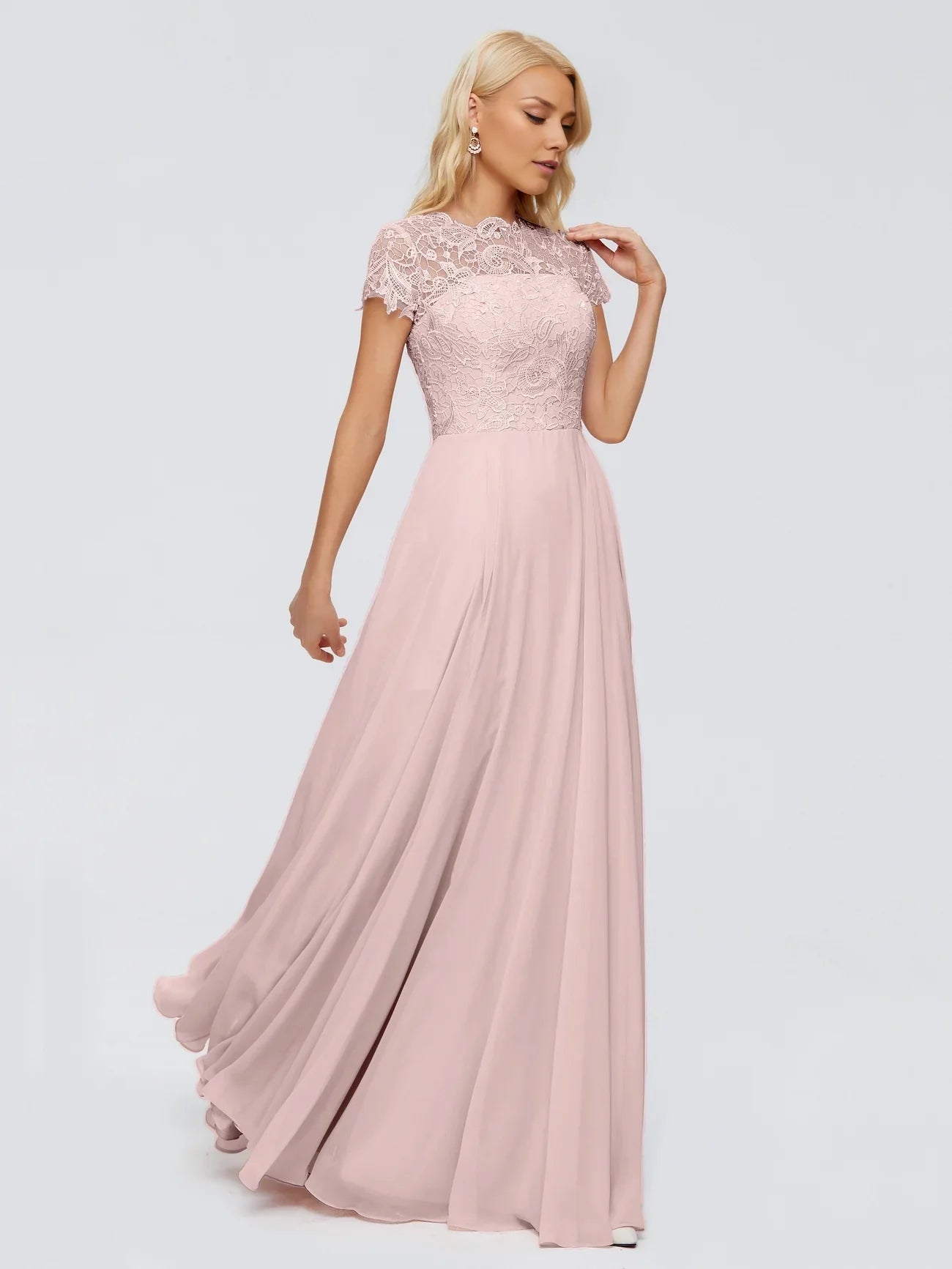 Elegant Rose A-line Short Sleeve Lace Exquisite Lace Details and A-line Shaped Bridal Mother Dress