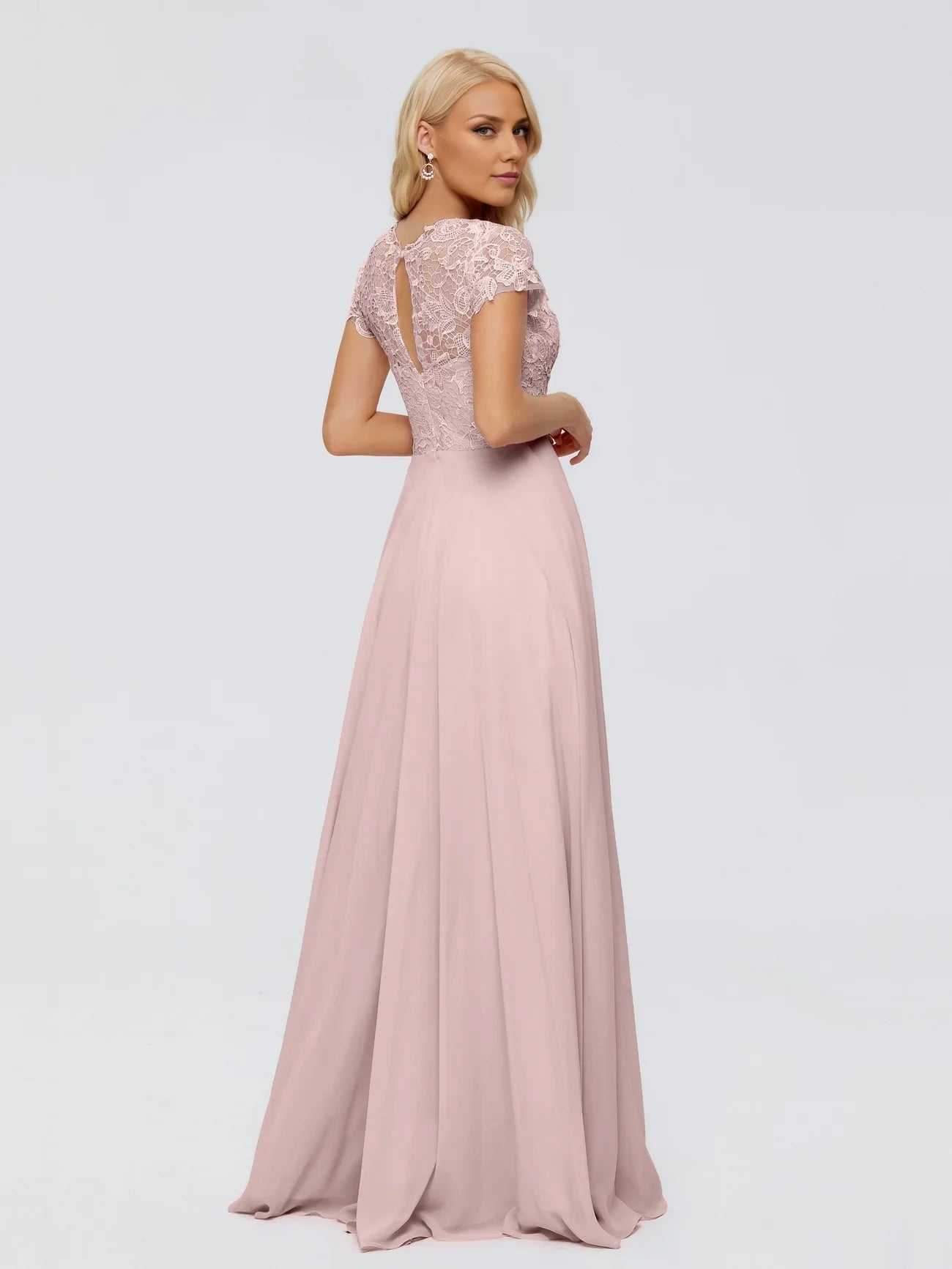 Elegant Rose A-line Short Sleeve Lace Exquisite Lace Details and A-line Shaped Bridal Mother Dress
