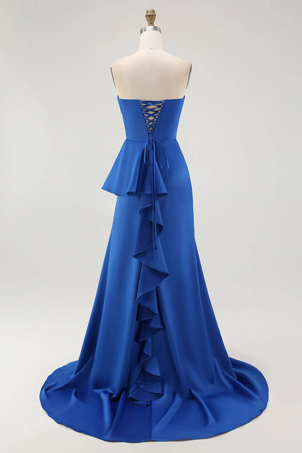 Elegant Royal Blue Mermaid Sweetheart Neck Sleeveless Lace Up Back Ruffle Floor-Length Prom Dresses