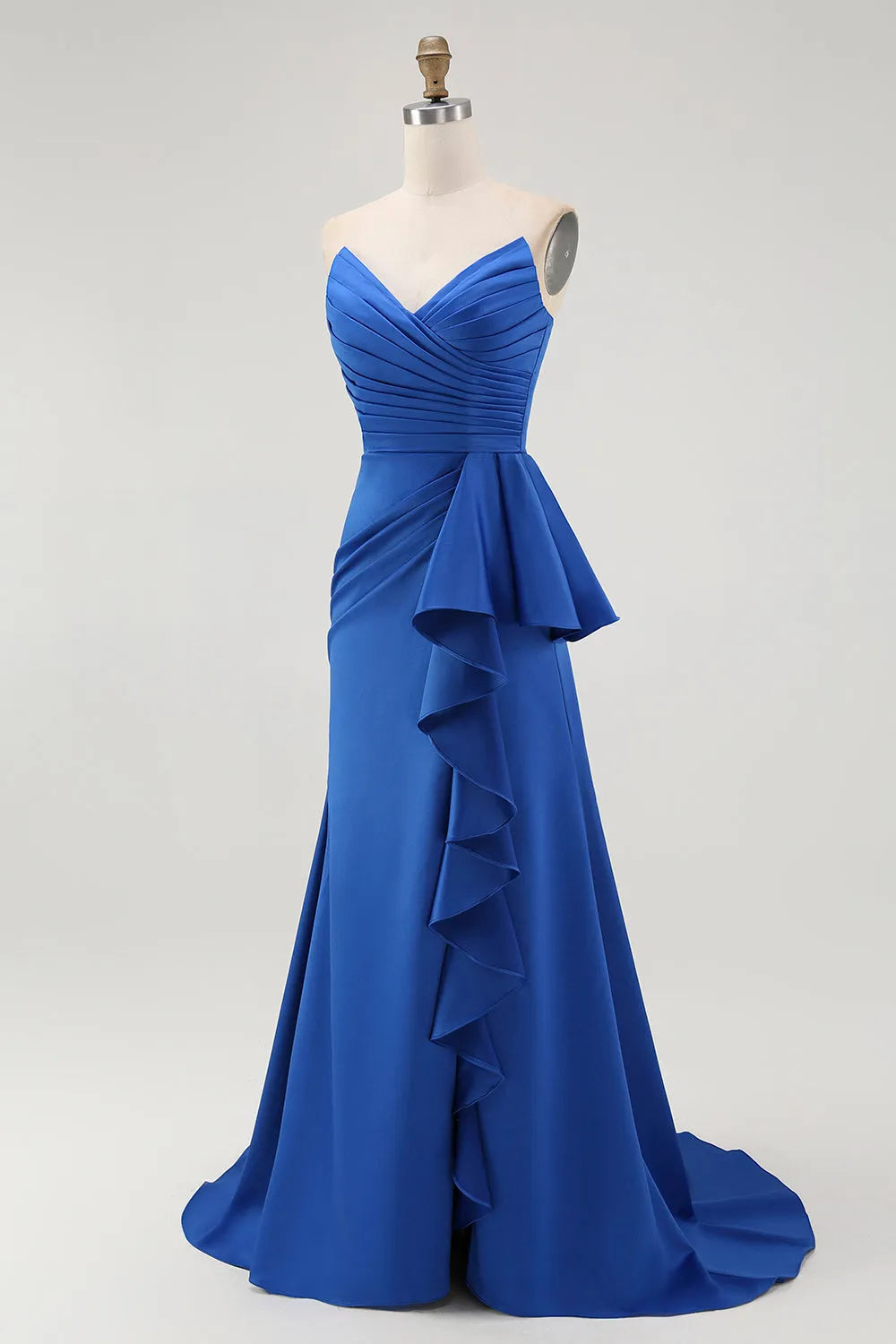 Elegant Royal Blue Mermaid Sweetheart Neck Sleeveless Lace Up Back Ruffle Floor-Length Prom Dresses