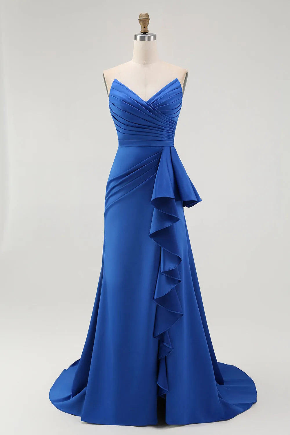 Elegant Royal Blue Mermaid Sweetheart Neck Sleeveless Lace Up Back Ruffle Floor-Length Prom Dresses