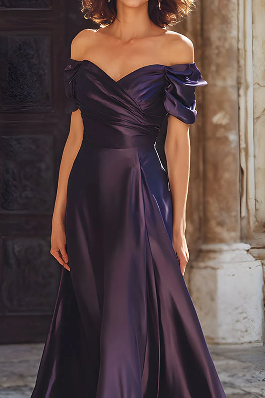 Elegant Sheath A-Line Off-Shoulder Short Sleeve Lace Up Floor-Length Mother of the Bride Dress