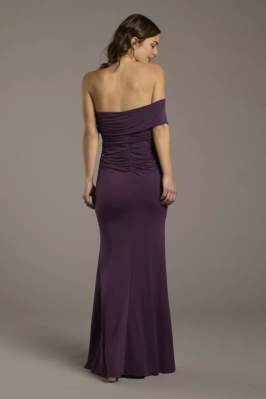 Elegant Sheath Off-Shoulder Asymmetrical Ruched Floor-Length Side Slit Prom Dresses Hot Sale