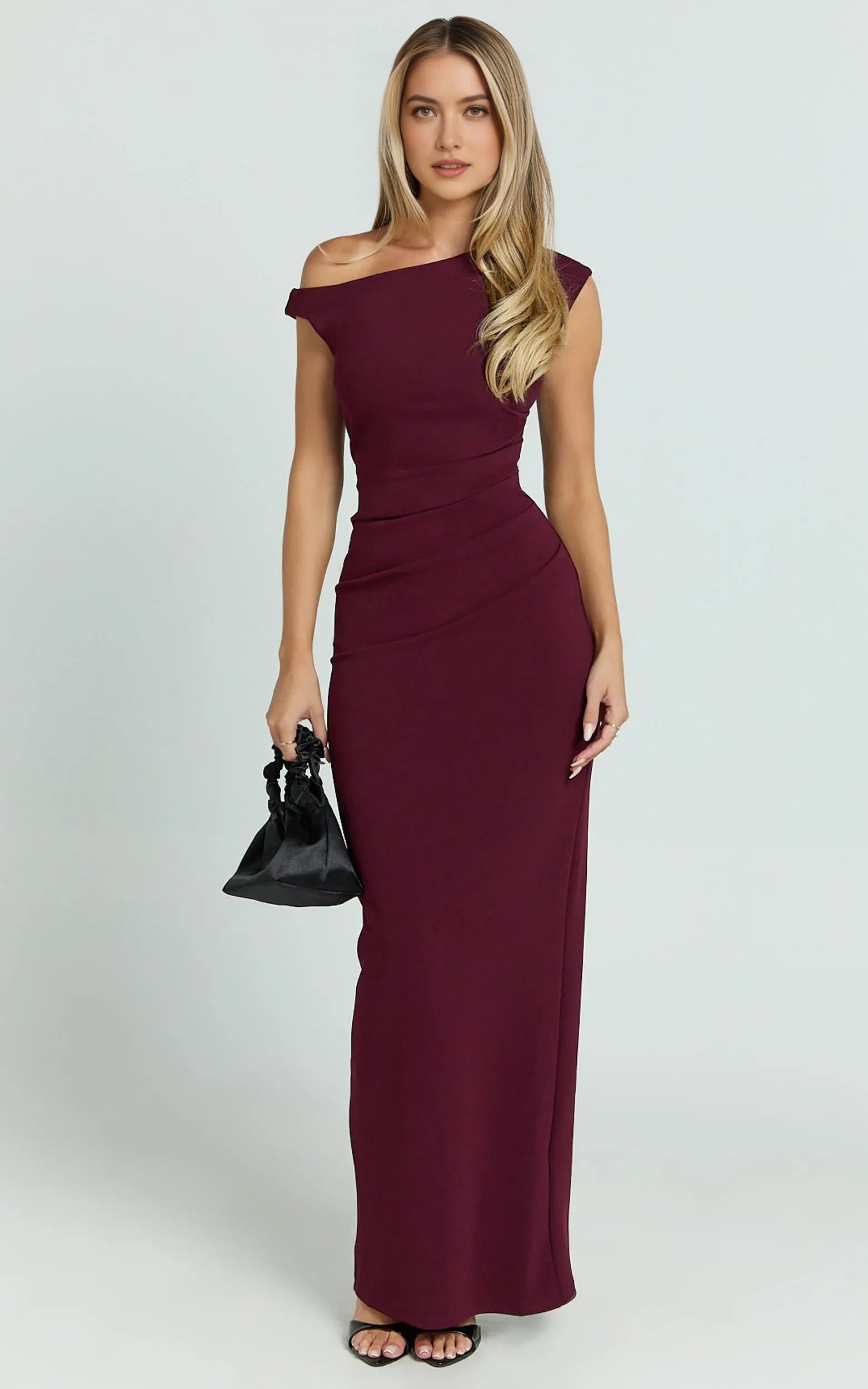 Elegant Sheath Off The Shoulder Sleeveless Back Zip Ruched Slit Ankle-Length Prom Dresses Hot sale