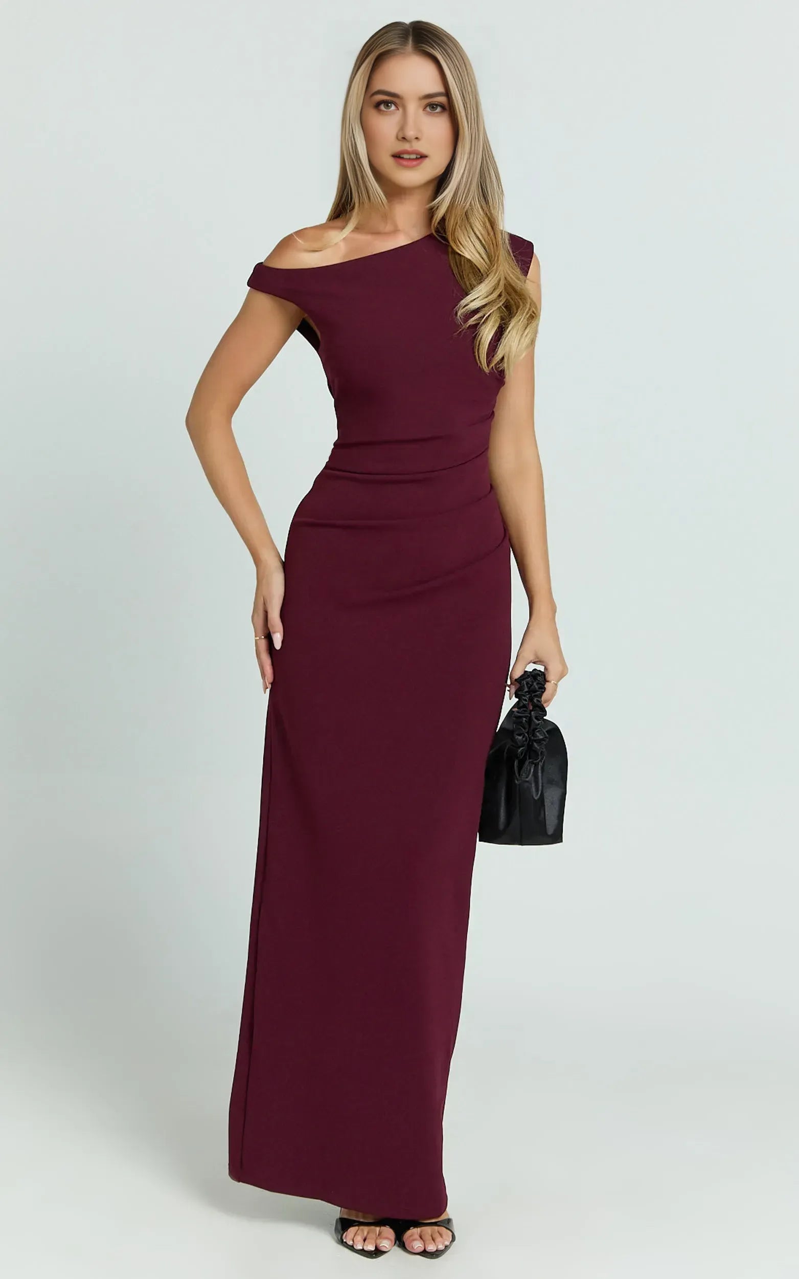 Elegant Sheath Off The Shoulder Sleeveless Back Zip Ruched Slit Ankle-Length Prom Dresses Hot sale