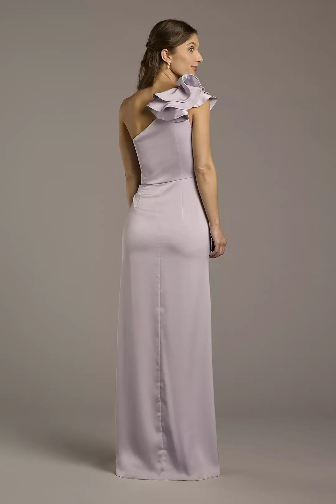 Elegant Sheath One-Shoulder Sleeveless Ruffled Side Slit Floor-Length Prom Dresses female guests Hot Sale