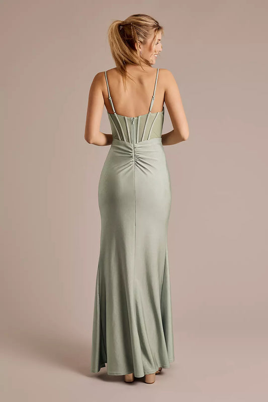 Elegant Sheath Rhinestone Sweetheart Neck Corset Sleeveless Ruched Ankle-Length Prom Dresses Side Leg Slit