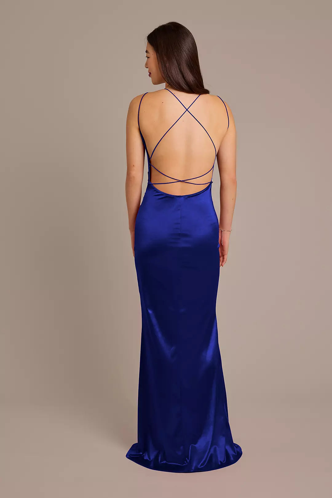 Elegant Sheath Square-Neck Spaghetti Strap Crisscross Back High Side Slit Floor-Length Prom Dresses with Slit