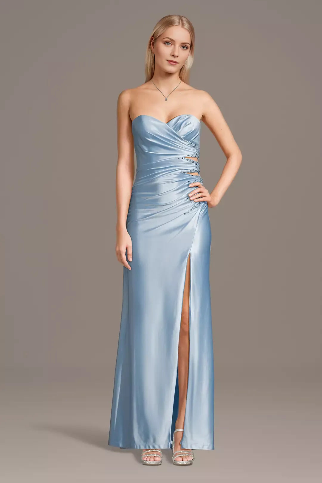 Elegant Sheath Sweetheart Neck Sleeveless Open Back Back Zip Satin Beading Floor-Length Prom Dresses