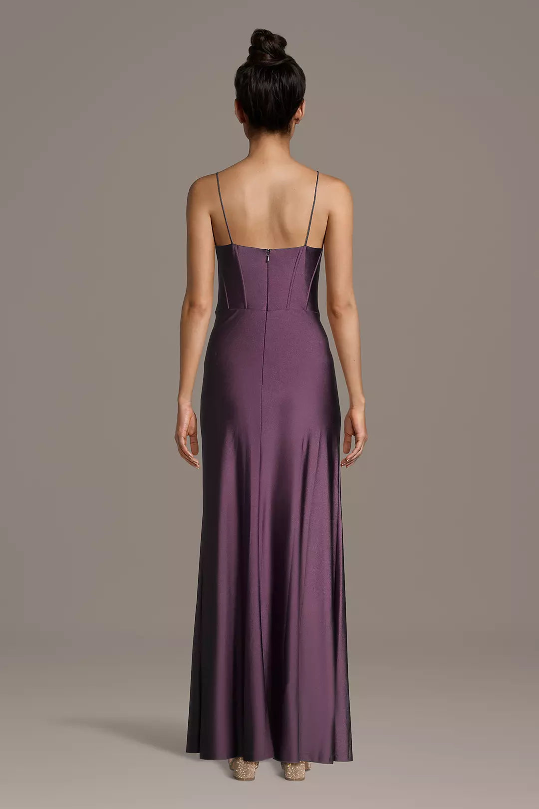 Elegant Sheath Sweetheart Neck Spaghetti Strap Corset Back Zip Ankle-Length Side Slit Prom Dresses