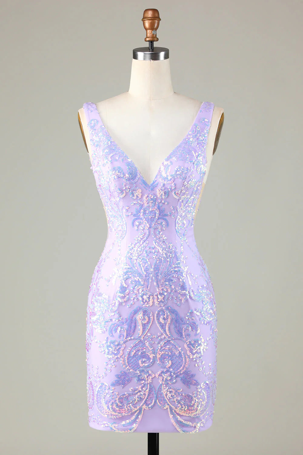 Elegant V-neck backless shiny sequined tight back back school gown